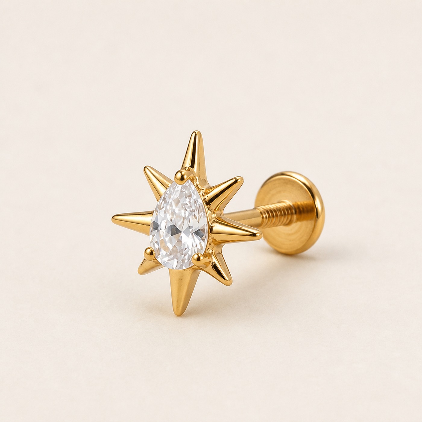 Flat Back Stud Earrings Starburst Dewdrop in F136 Titanium product view