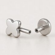 Flat Back Stud Earrings Tiny Four-Petal in F136 Titanium post and backing detail