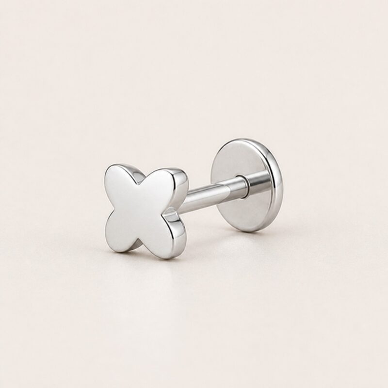 Flat Back Stud Earrings Tiny Four-Petal in F136 Titanium product view