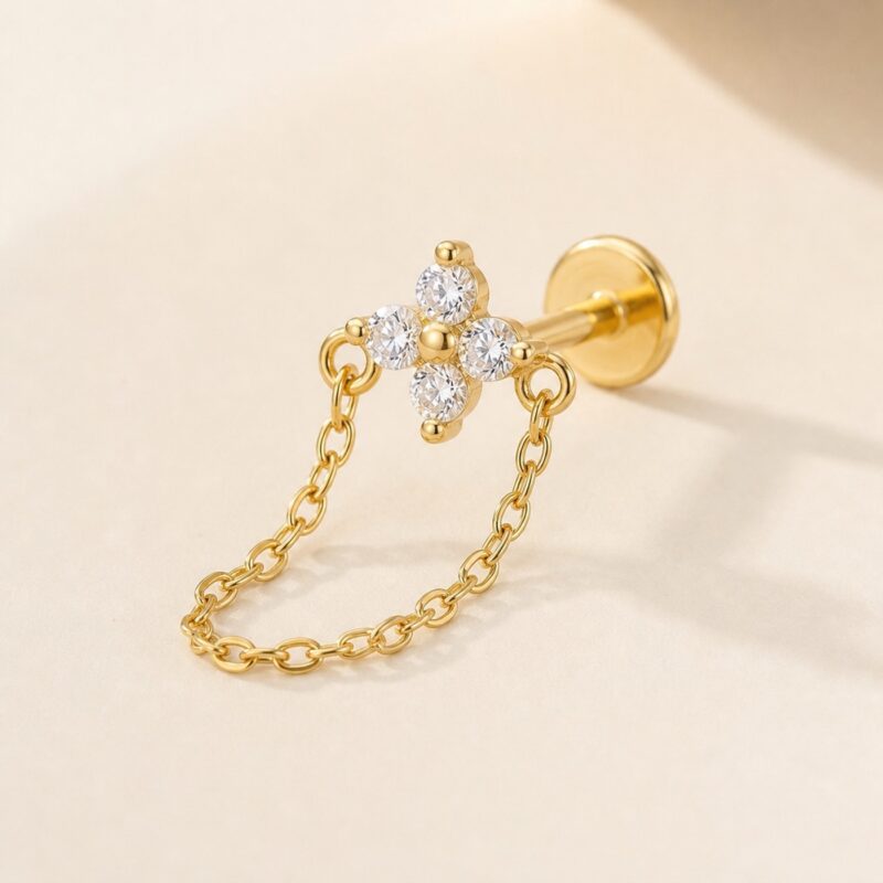 Flat Back Earrings Crystal Chain with S925 Silver product view