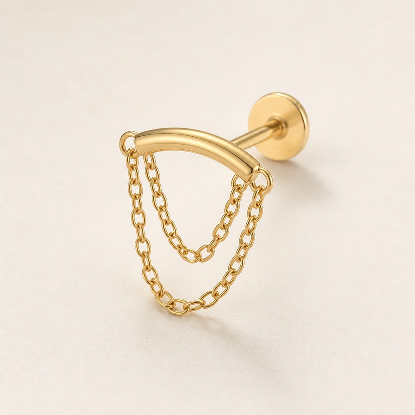S925 Silver Hidden Helix Double Chain Drop Earring in Gold product view