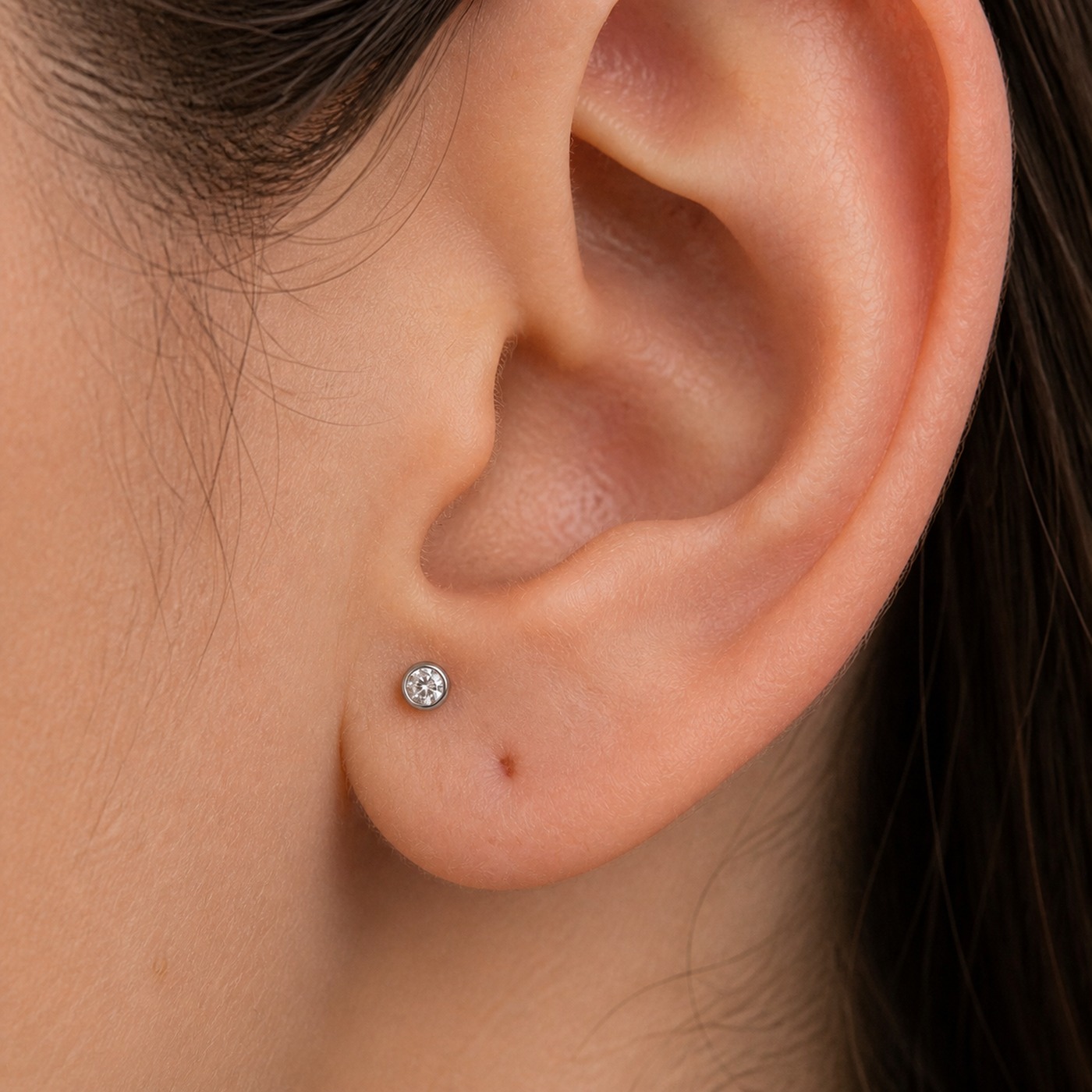Titanium Stud Earrings Toki Crystal Ear for Sensitive Ears worn on one ear