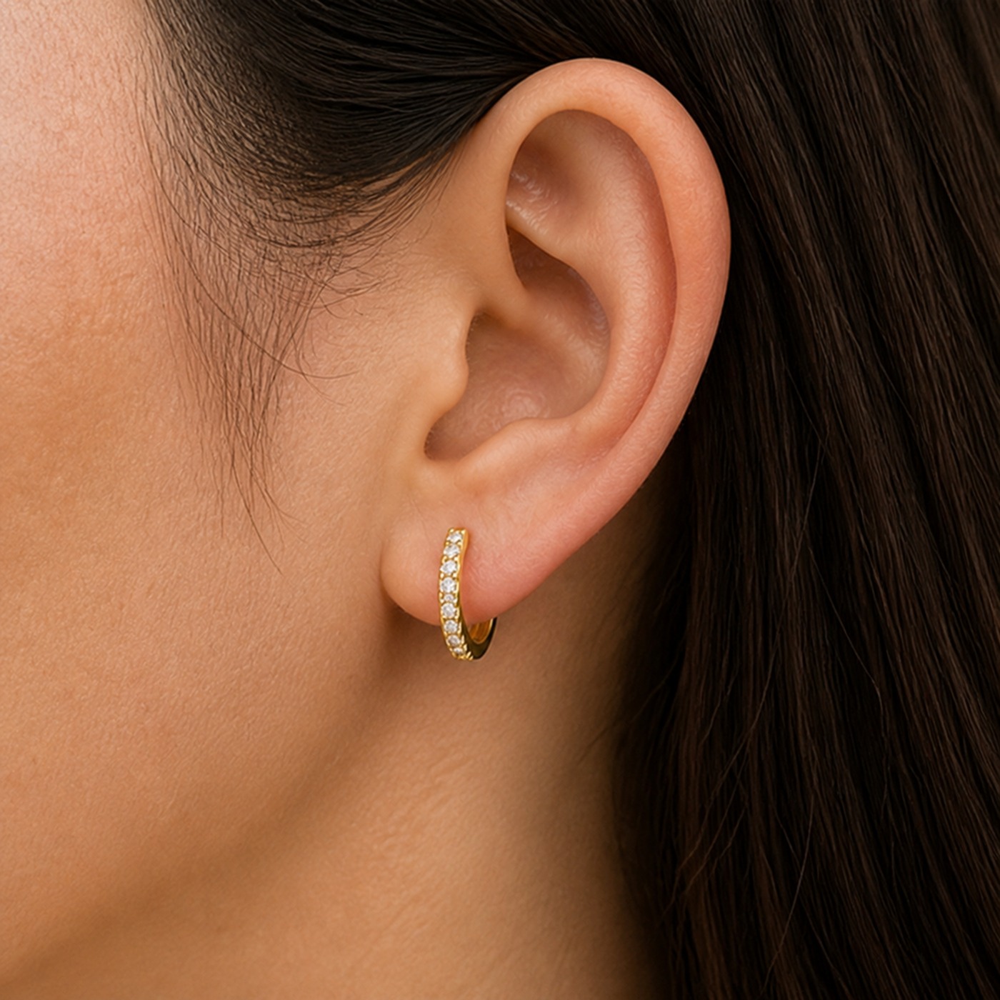 Titanium Hoop Earrings Jane Crystal Pave Eternity for Sensitive Ears worn on one ear