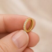 Titanium Hoop Earrings Jane Crystal Pave Eternity for Sensitive Ears shown at fingertip scale
