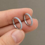 Titanium Hoop Earrings Shine Crystal Pave for Sensitive Ears shown at fingertip scale