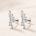 Titanium Stud Earrings Dynasty 6 Crystal Prong Leaf Ear for Sensitive Ears product view
