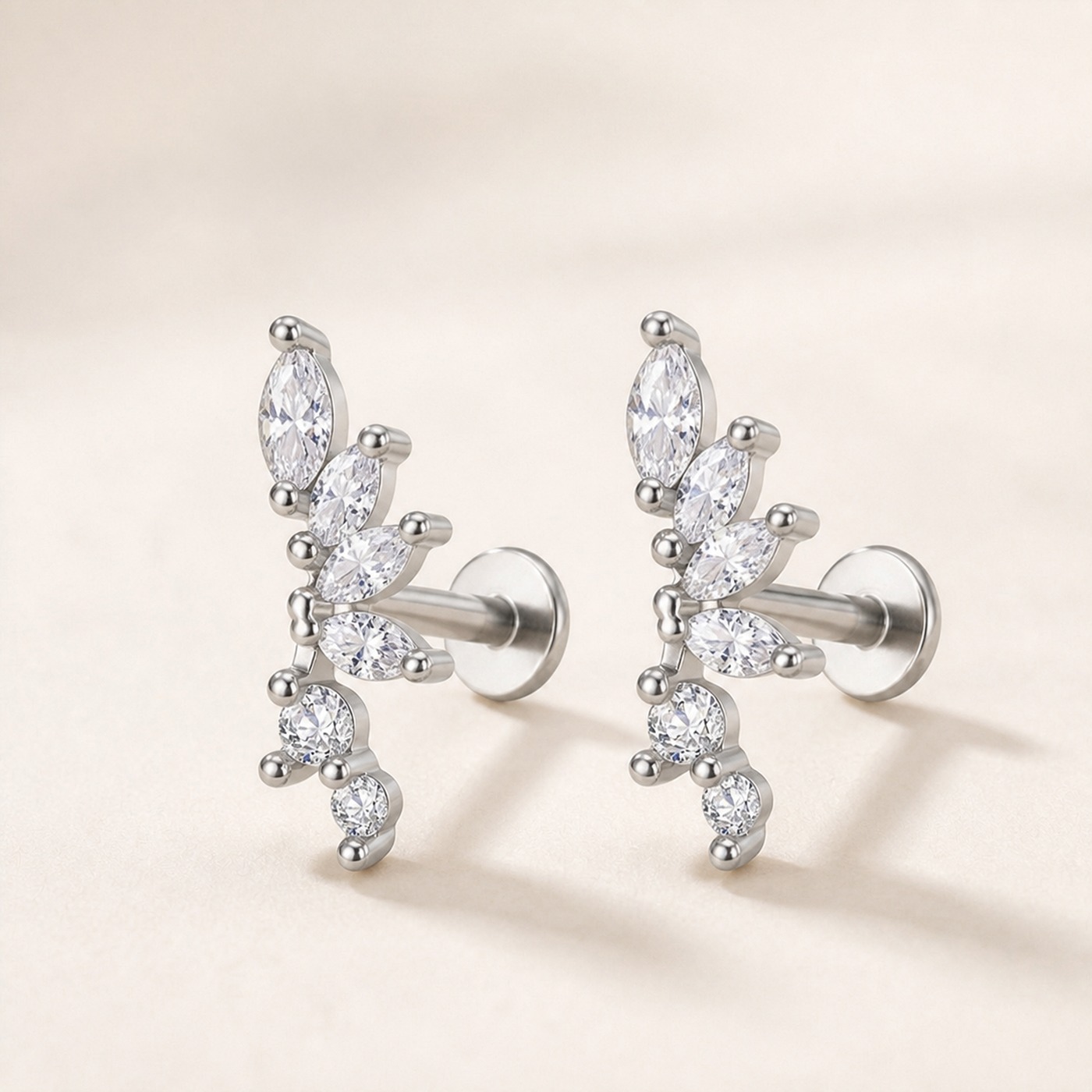 Titanium Stud Earrings Dynasty 6 Crystal Prong Leaf Ear for Sensitive Ears product view