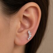 Titanium Stud Earrings Dynasty 6 Crystal Prong Leaf Ear for Sensitive Ears worn on one ear