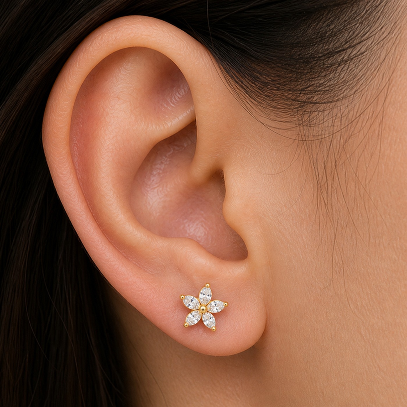 Titanium Stud Earrings Stardew Flower Ear for Sensitive Ears worn on one ear
