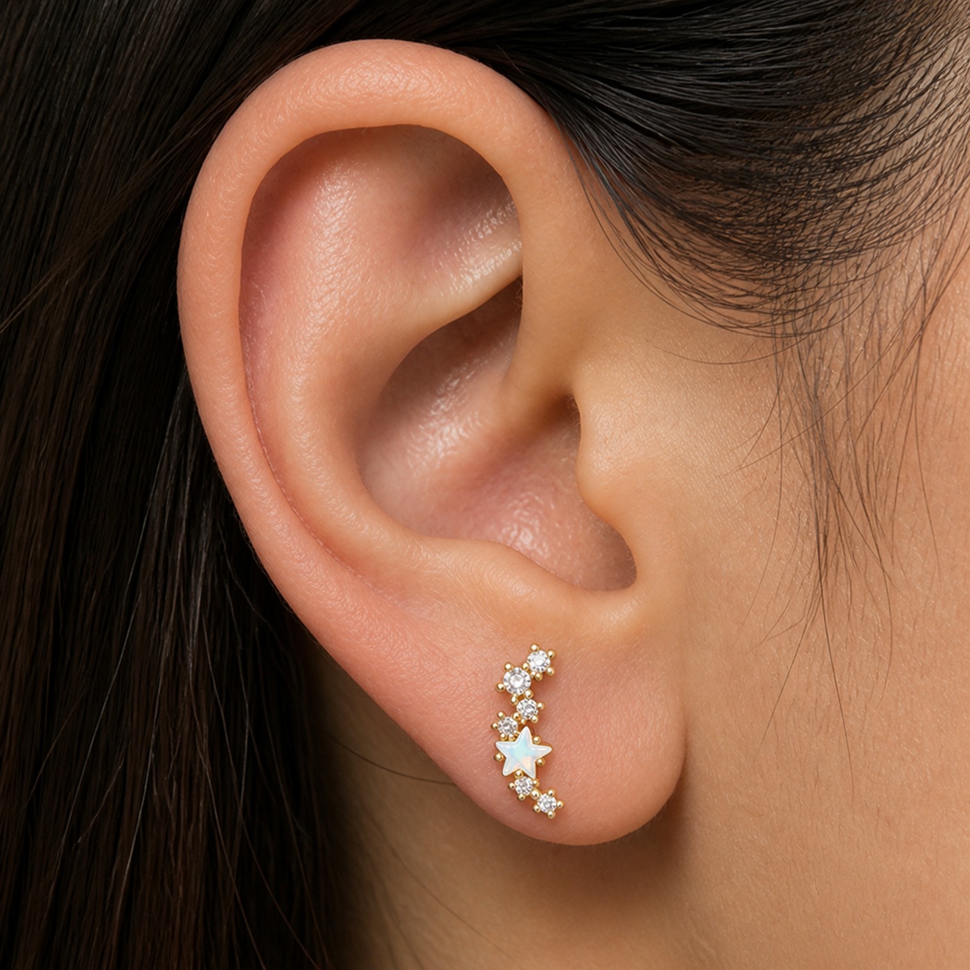 Titanium Stud Earrings Galaxy Cluster Aurora Borealis Crystal Star Ear for Sensitive Ears worn on one ear