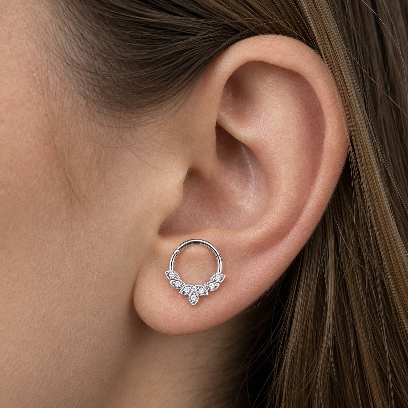 Titanium Hoop Earrings Laila Crystal Angel Wing Ear for Sensitive Ears worn on one ear