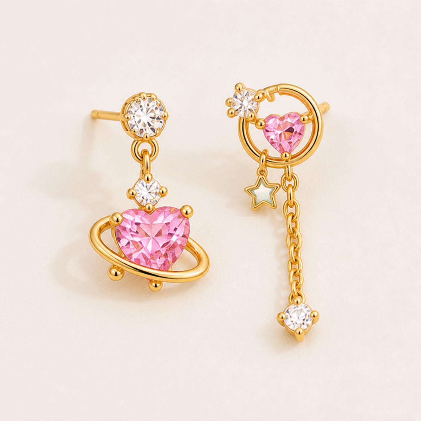Titanium Stud Earrings Angel Hearts Celestial Crystal Ear for Sensitive Ears product view