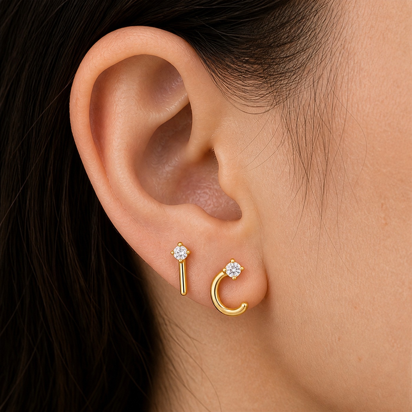 Titanium Hoop Earrings Sparkly Open for Sensitive Ears worn on one ear