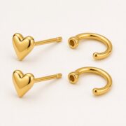 Hypoallergenic Hoop Earrings Heart with S925 Silver post and backing detail