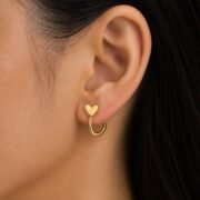 Hypoallergenic Hoop Earrings Heart with S925 Silver worn on one ear
