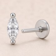 Titanium Stud Earrings Sparkly Marquise in Natural Titanium post and backing detail