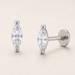 Titanium Stud Earrings Sparkly Marquise in Natural Titanium product view
