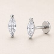 Titanium Stud Earrings Sparkly Marquise in Natural Titanium product view