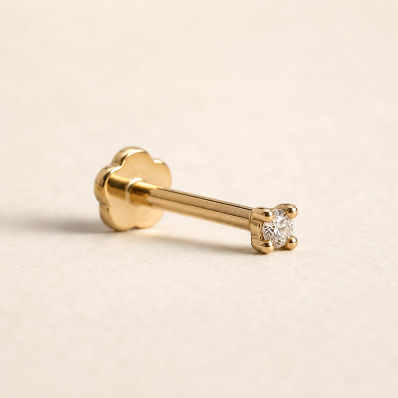 Flat Back Stud Earrings Baby Solitaire in Gold Titanium - product view
