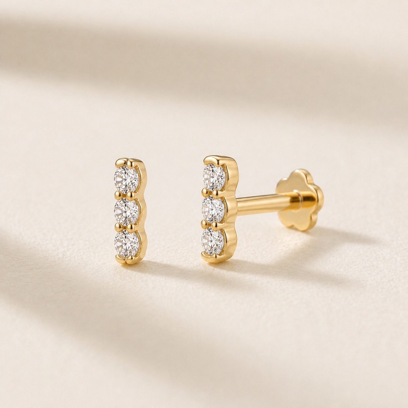 Flat Back Stud Earrings Jewel Bar with S925 Silver product view