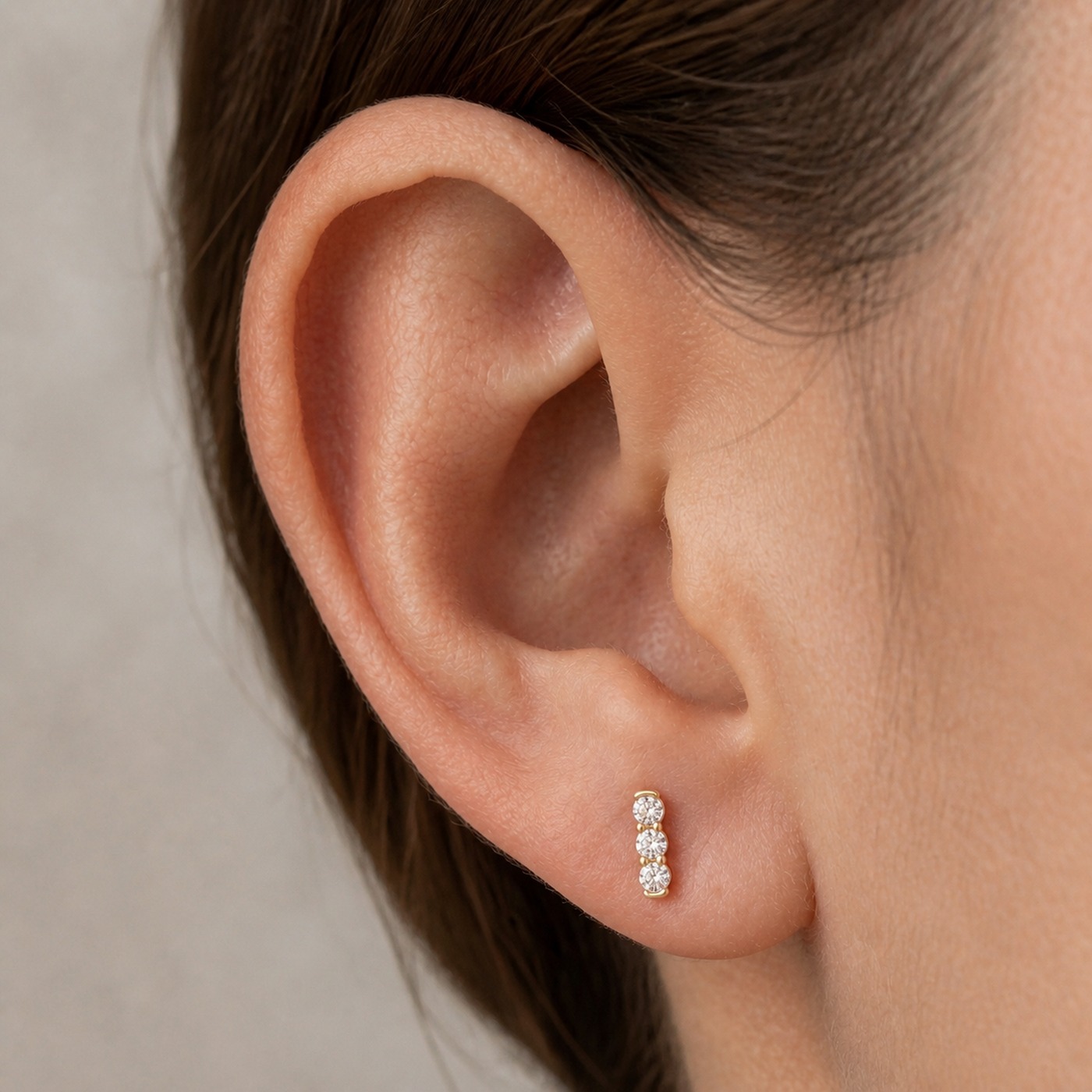 Flat Back Stud Earrings Jewel Bar with S925 Silver worn on one ear