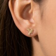 Flat Back Stud Earrings Hummingbird in F136 Titanium worn on one ear