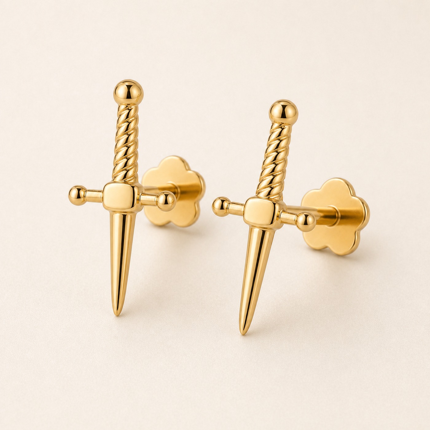 Flat Back Stud Earrings Dagger in F136 Titanium product view