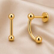 Titanium Stud Earrings Double Ball Ear Jacket for Sensitive Ears post and backing detail