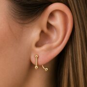 Titanium Stud Earrings Double Ball Ear Jacket for Sensitive Ears worn on one ear