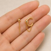 Titanium Earrings Ball Chain for Sensitive Ears shown at fingertip scale