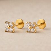 Flat Back Stud Earrings Crystal Flower in F136 Titanium post and backing detail