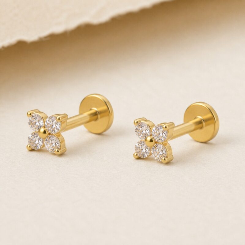 Flat Back Stud Earrings Crystal Flower in F136 Titanium product view