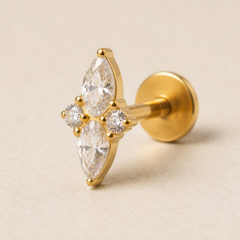 Flat Back Stud Earrings Crystal Marquise in F136 Titanium - product view