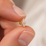 Flat Back Stud Earrings Crystal Marquise in F136 Titanium - fingertip scale view