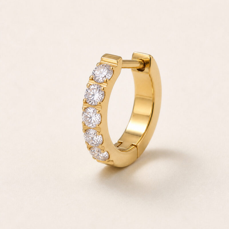 F136 Titanium Moissanite Huggie Hoop Earrings - product view