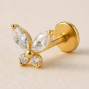 Flat Back Stud Earrings Crystal Butterfly in F136 Titanium - back and hardware detail