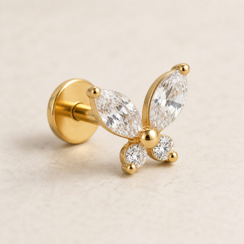 Flat Back Stud Earrings Crystal Butterfly in F136 Titanium - product view