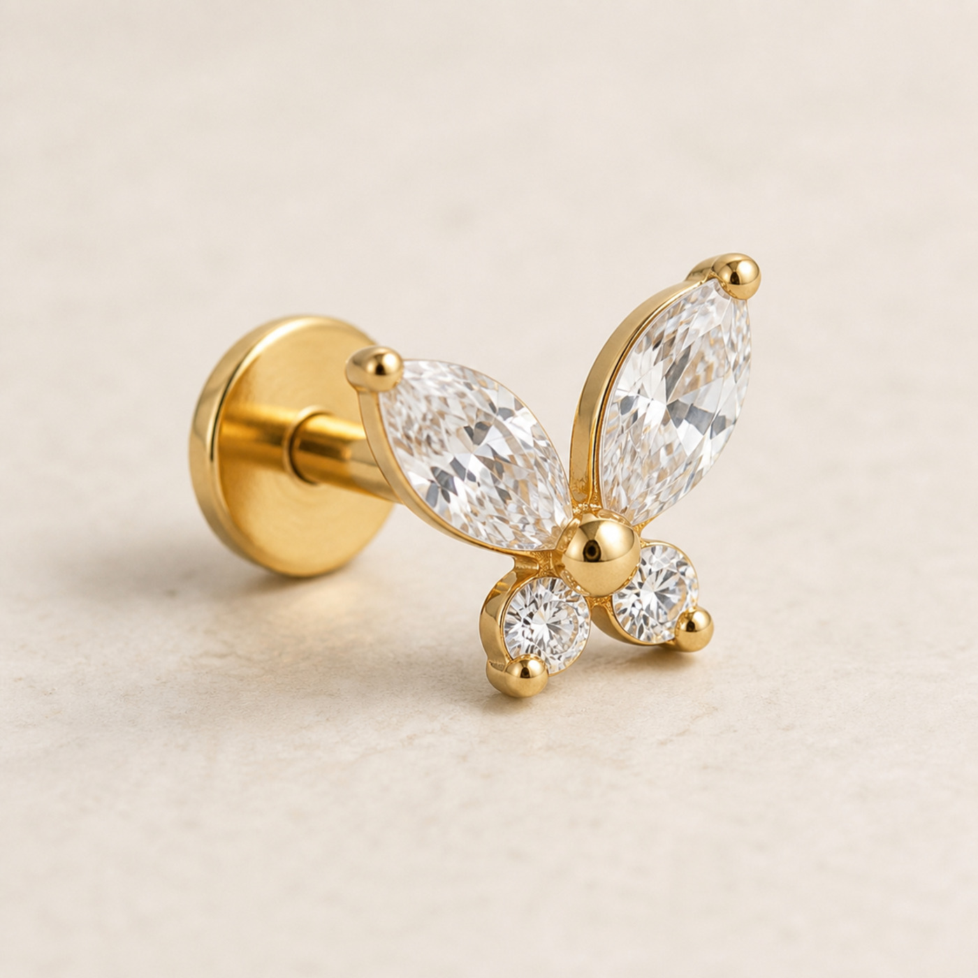 Flat Back Stud Earrings Crystal Butterfly in F136 Titanium - product view Flat Back Stud Earrings Crystal Butterfly in F136 Titanium - product view