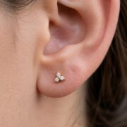 Flat Back Stud Earrings Petite Crystal Cluster in F136 Titanium worn on one ear