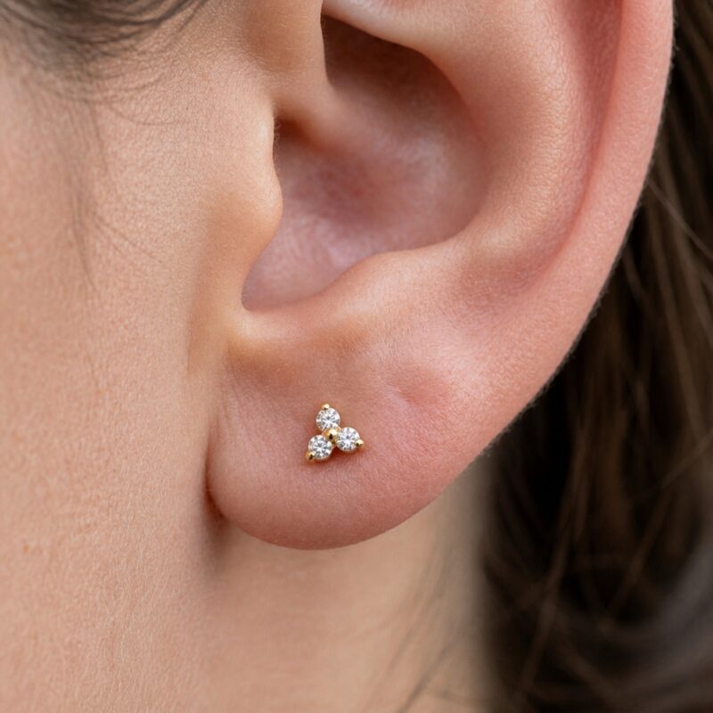 Flat Back Stud Earrings Petite Crystal Cluster in F136 Titanium worn on one ear