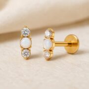 Flat Back Stud Earrings Opal Crystal Trio Bar in F136 Titanium post and backing detail