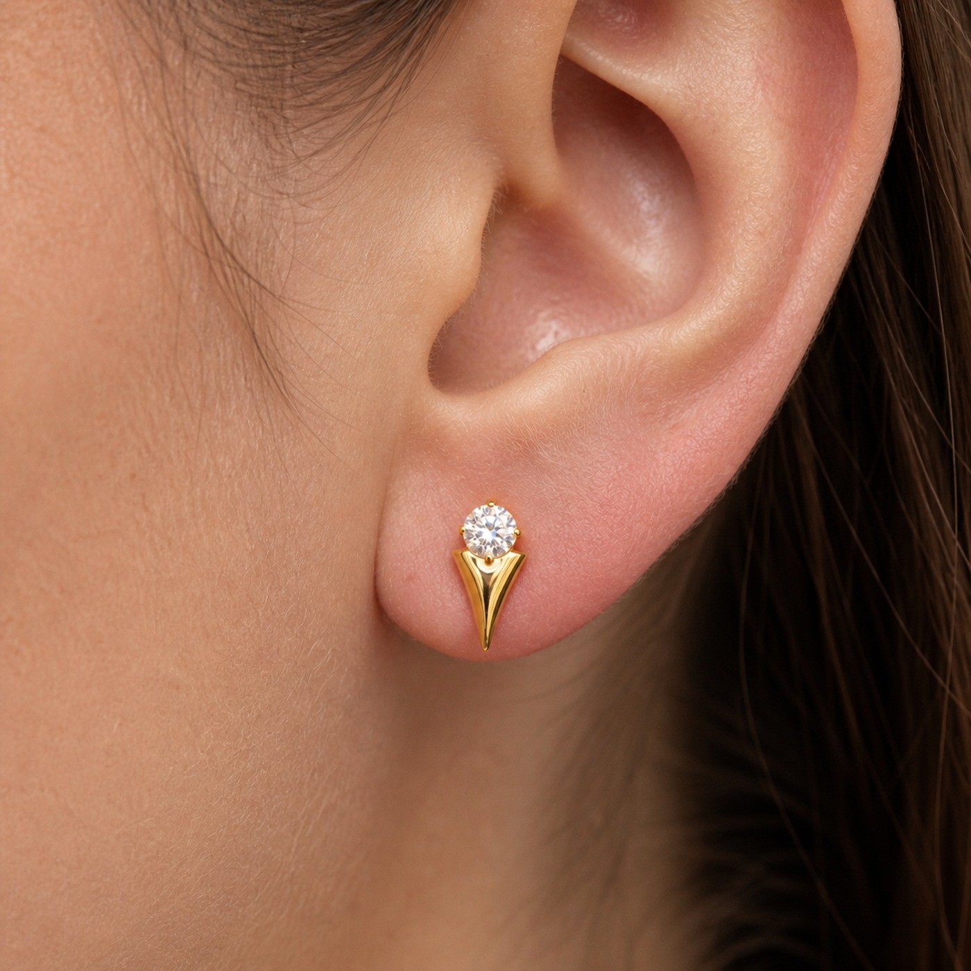Flat Back Stud Earrings Crystal Comet in F136 Titanium worn on one ear