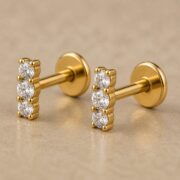 Flat Back Stud Earrings Crystal Trio Bar in F136 Titanium post and backing detail