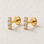 Flat Back Stud Earrings Crystal Trio Bar in F136 Titanium product view