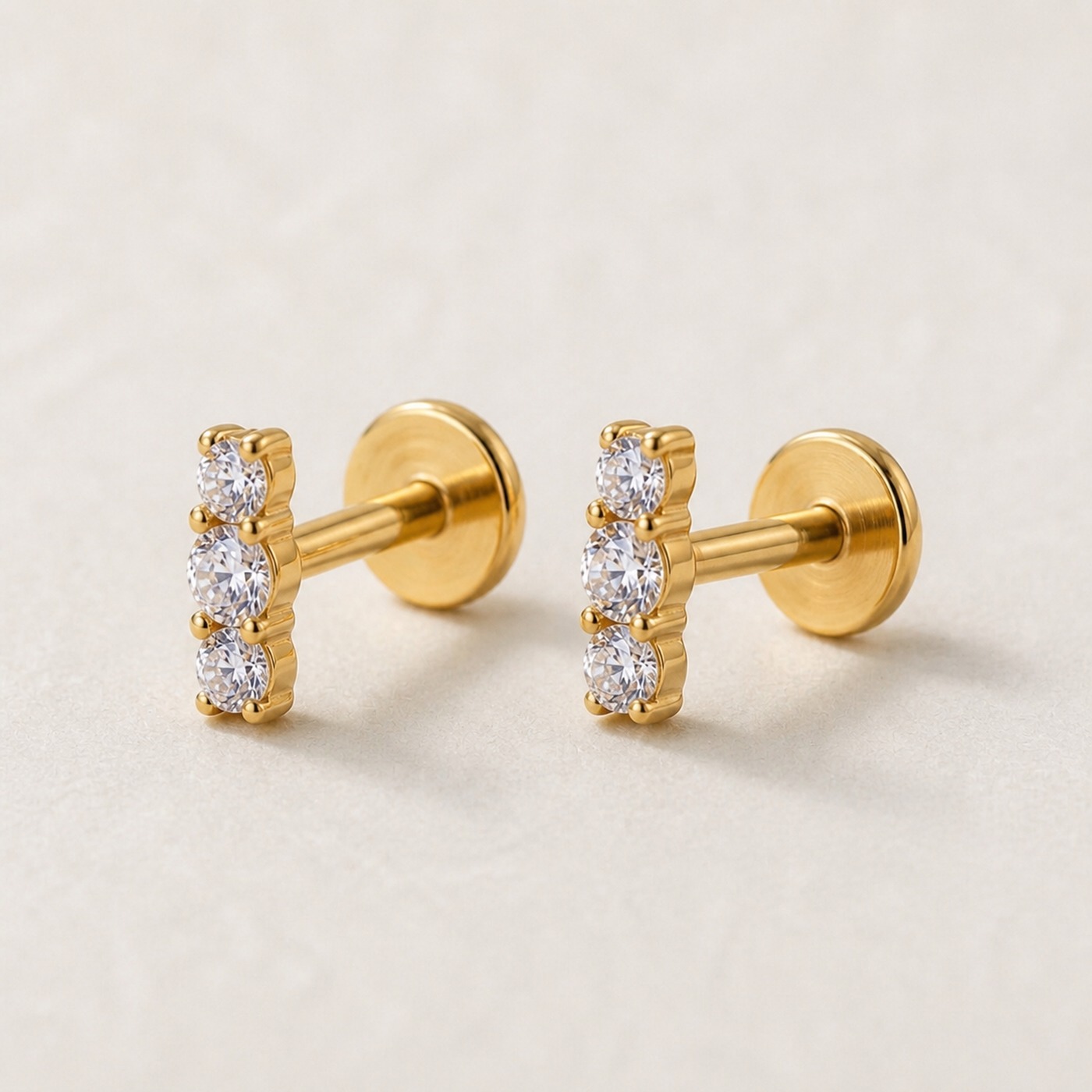 Flat Back Stud Earrings Crystal Trio Bar in F136 Titanium product view