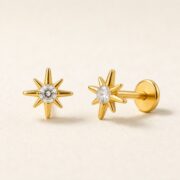 Flat Back Stud Earrings Celestial Sunburst in F136 Titanium post and backing detail