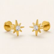 Flat Back Stud Earrings Celestial Sunburst in F136 Titanium product view