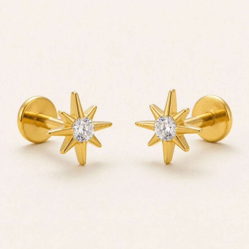 Flat Back Stud Earrings Celestial Sunburst in F136 Titanium product view