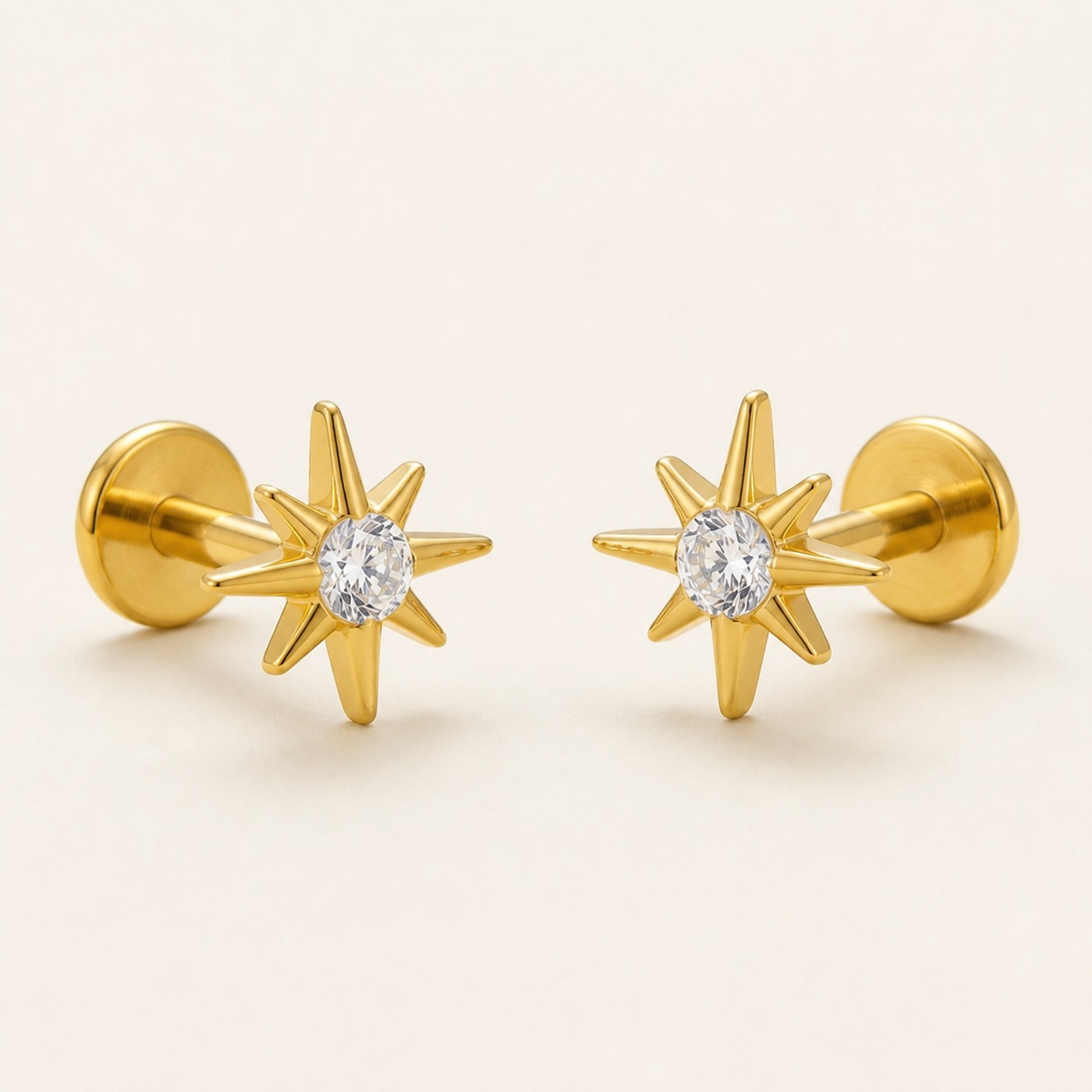 Flat Back Stud Earrings Celestial Sunburst in F136 Titanium product view Flat Back Stud Earrings Celestial Sunburst in F136 Titanium product view