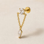 Flat Back Earrings Gold Double Chain Crystal Drop in F136 Titanium - product view